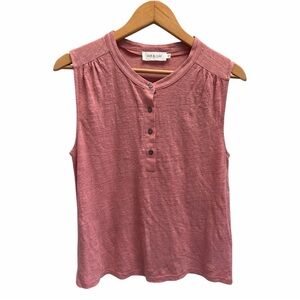 INDI & COLD Sleeveless Henley Neck Linen Coral Casual Lightweight Top Size M